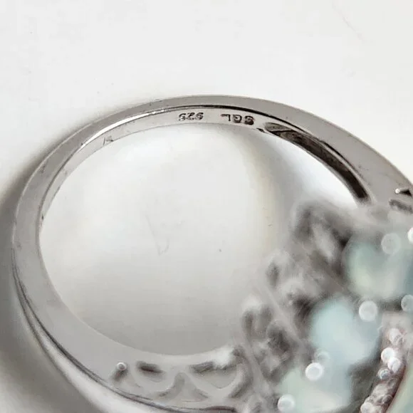 Retired 925 Cluster Teardrop Blue Leaf Aquamarine & White Zircon Size 7 Ring - Picture 13 of 16